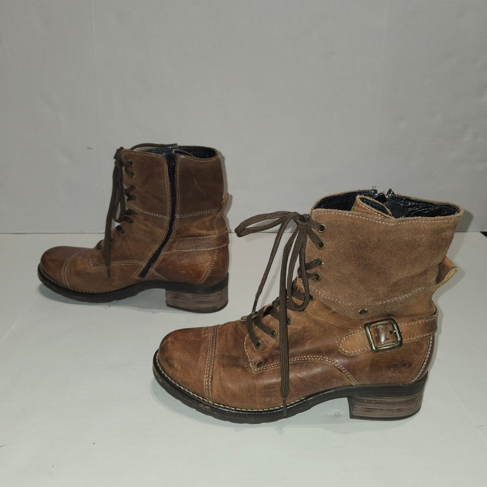 Taos Crave Combat Boots Womens Size 10 41 Brown Leather Lace Up Side Zip Ankle - Picture 4 of 10